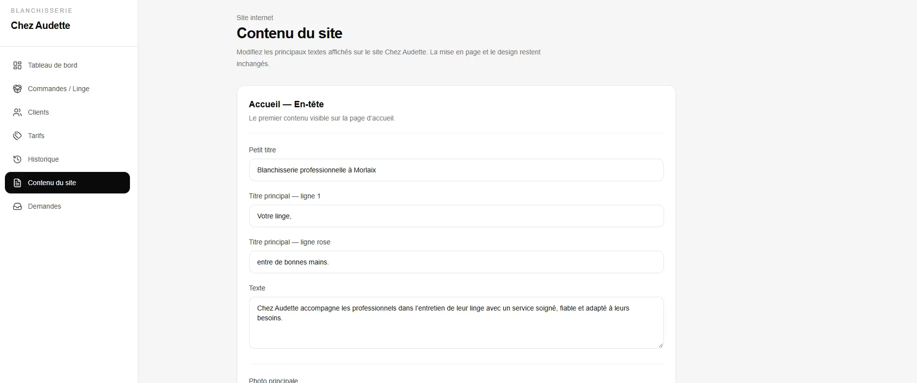 Espace de gestion Chez Audette réalisé par Webalez
