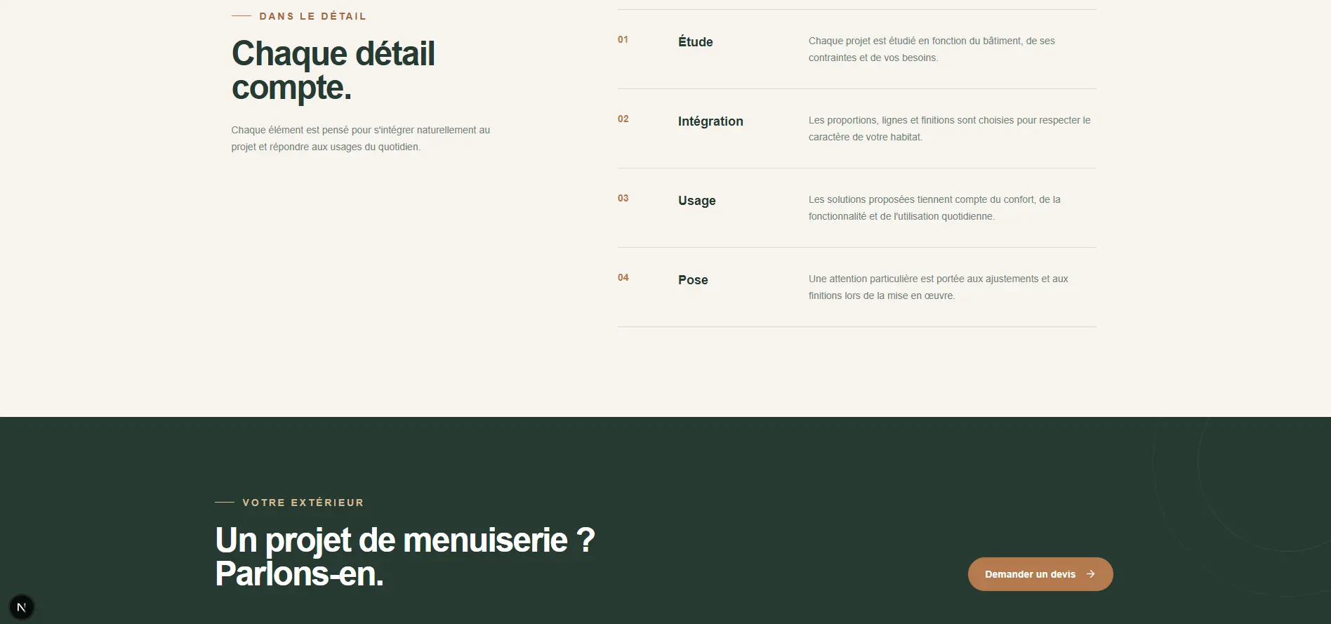Détail d'une page du site Menuiserie Perff