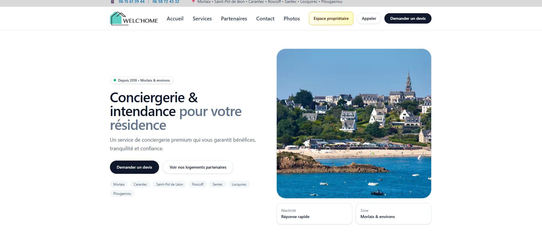 Page d’accueil du site WELC’HOME 29 réalisé par Webalez